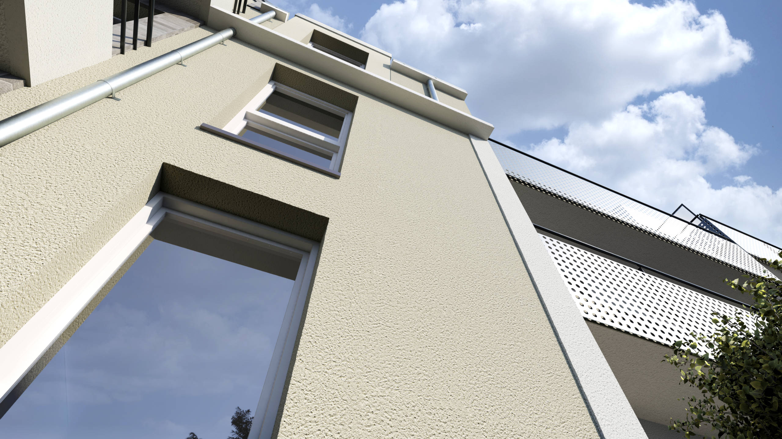 Zoom sur façade enduite, colorimétrie par Arnaud Deschamps 3D