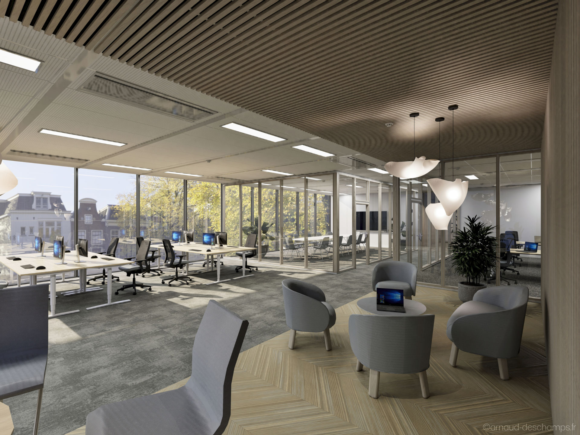 Vue 3 détente bureau en open space par Arnaud Deschamps 3D